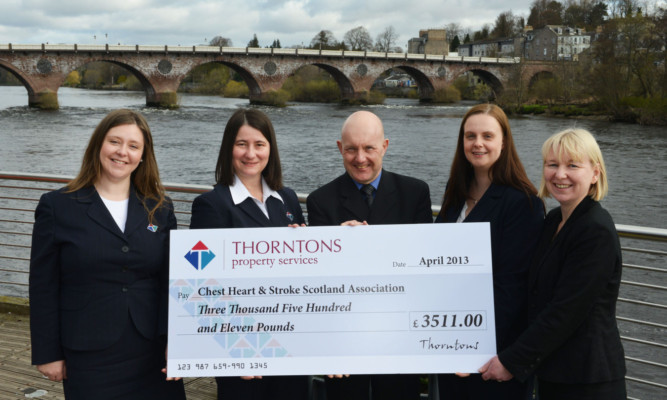 From left: Susan Duffy, Tracy Smith, Chest, Heart and Stroke Scotland fundraising manager Paul Corrigan, Susan Dunn and Allison McCoo.