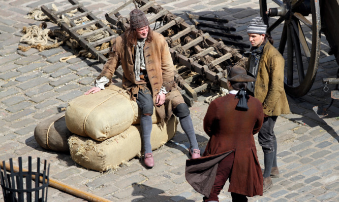 Outlander filming at Dysart Harbour in Fife last year.