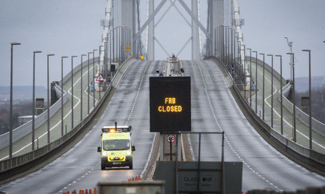 The Forth Road Bridge during its enforced closure.