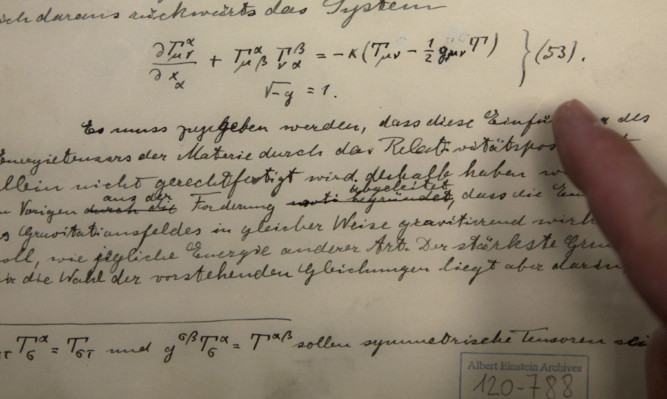 The original historical documents related to Albert Einstein's prediction of the existence of gravitational waves are seen at the Hebrew university in Jerusalem.