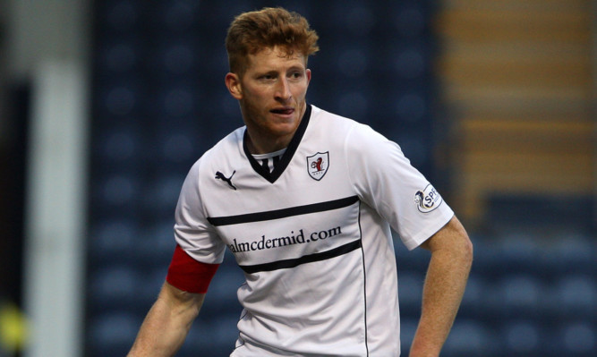 Raith Rovers captain Jason Thomson was off the field for several minutes in the closing stages after suffering a suspected broken nose.