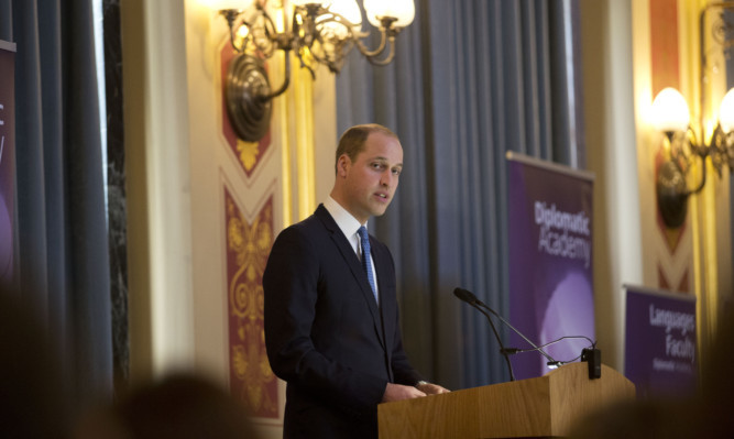 Prince William makes a speech as he visits the Foreign and Commonwealth Office in London.