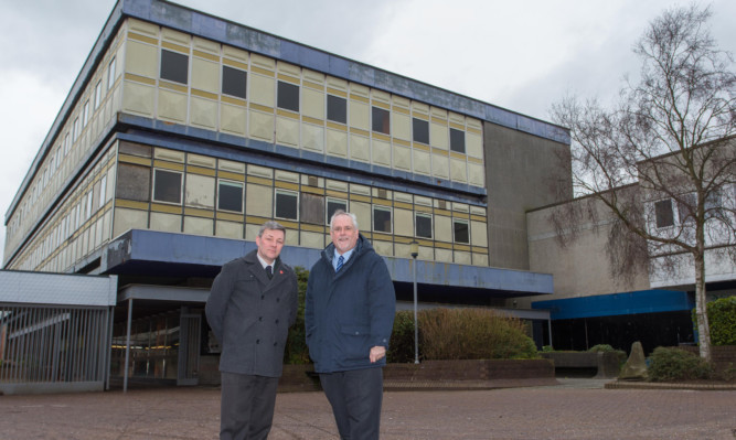 Councillors Altany Craik and Bill Brown at the location of the Co-Op building in Glenrothes.