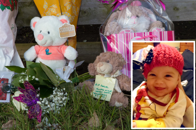 Poignant tributes outside baby Hayleys home.