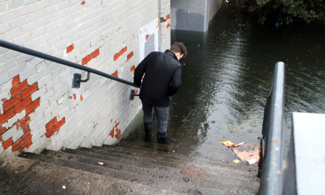 The flooded underpass at Forfar Road in Dundee which connects Caird Park and Morrisons.