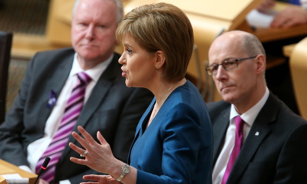 First Minister Nicola Sturgeon speaks during First Minister's Questions at the Scottish Parliament in Edinburgh. PRESS ASSOCIATION Photo. Picture date: Thursday February 25, 2016. See PA story SCOTLAND Questions. Photo credit should read: Andrew Milligan/PA Wire