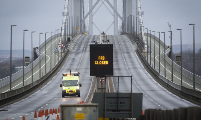 The Forth Road Bridge during its enforced closure.