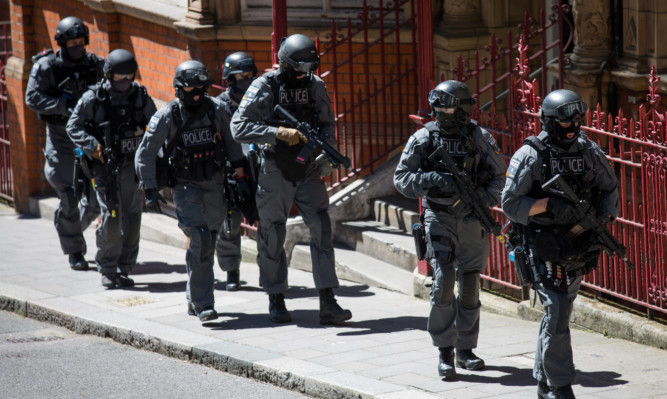 Members of the emergency services taking part in a counter-terrorism exercise in London.