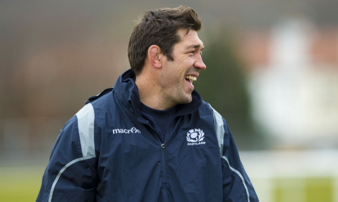 Nathan Hines in his usual ebullient mood during Scotland training yesterday.