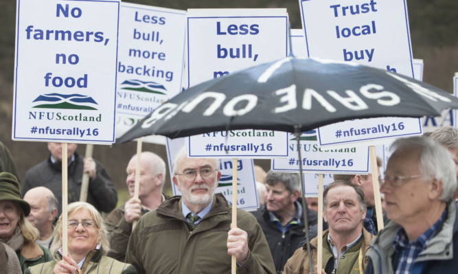 NFU Scotland hold a protest rally outside the Scottish Parliament in Edinburgh against delays in CAP funding and to press rural issues ahead of the election.