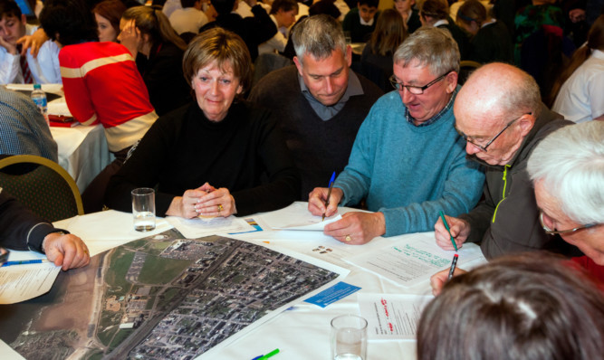 One of the groups during the session, comprised of Angus Council representatives including Provost Helen Oswald, left, and Councillor Brian Boyd, alongside.