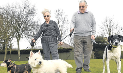 Ann and Gordon Dickie with their pets Jocky, Poppy and Oscar.