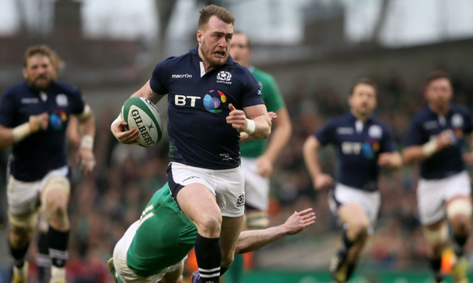 Stuart Hogg leaves everyone behind on his way to his thrilling try against Ireland.