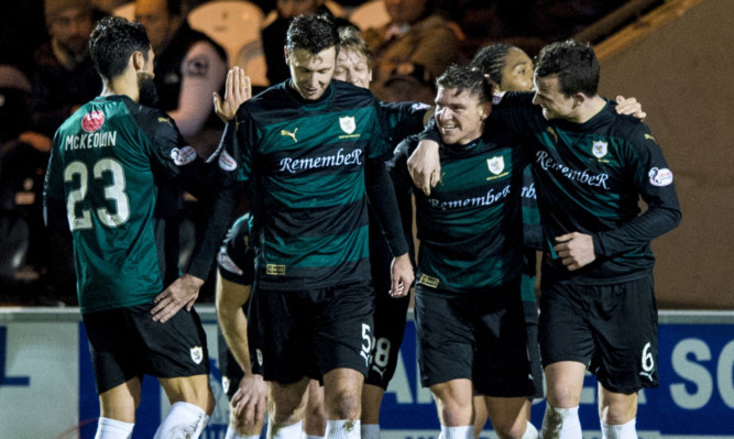 The Raith players celebrating at St Mirren in midweek.