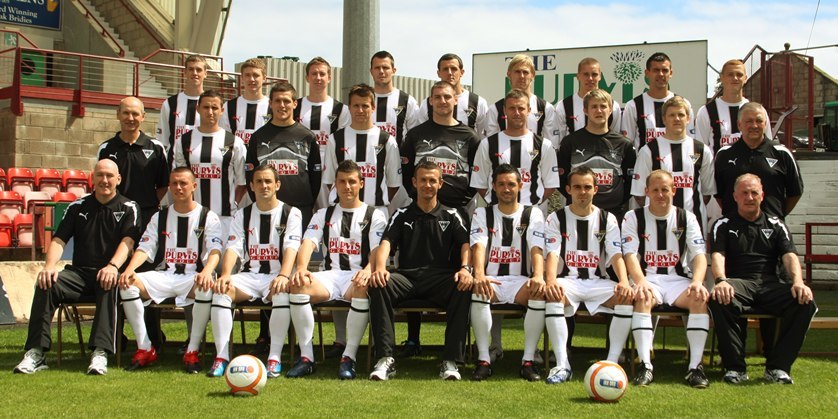 DOUGIE NICOLSON, COURIER, 22/07/10, NEWS.
DATE - Thursday 22nd July 2010.
LOCATION - East End Park, Dunfermline.
EVENT - Dunfermline Athletic FC photocall fro 2010/11 season.
INFO - FRONT L/R, Gerry Docherty - Physio, Joe Cardie, David Graham, Austin McCann,Jim McIntyre - Manager, Gary Mason, Nick Phinn, Alex Burke, Gerry McCabe - Asst.Manager, MIDDLE L/R, Bobby Robertson - Club Doctor, Steven McDougall, Kyle Allison, Paul Willis, Chris Smith, Andy Kirk, Greg Paterson, Willie Gibson, Mo Hutton - Kit Manager, BACK L/R, Jordan White, Pat Clarke, Chris Higgins, Andy Dowie, Alex Keddie, Neil McGregor, Calum Woods, Steven Bell, Ryan Thomson.
STORY BY -