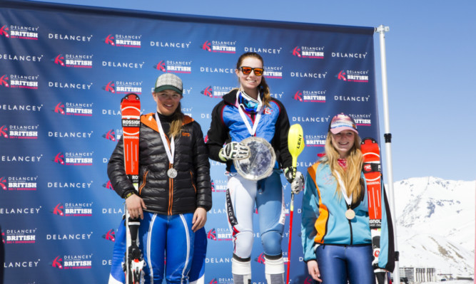 Kirsty Guest on the podium after picking up bronze in the U18 slalom race.