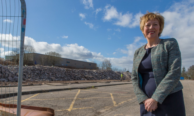 Councillor Laird at the site of the former Havelock Building, which has now been cleared.