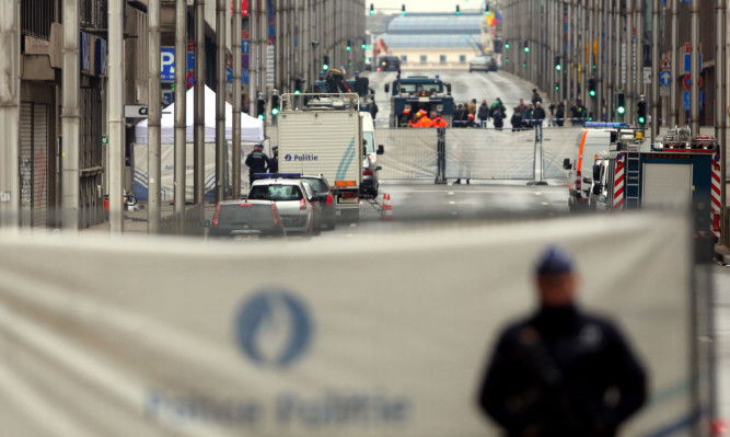 Emergency services outside Maelbeek Metro Station in Brussels.