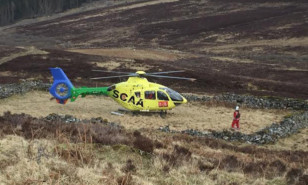 The helicopter landed in the footprint of an old croft ruin.