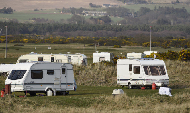 The illegal Travellers camp at East Links, Montrose.