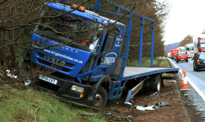 One of the lorries involved in the crash on the A9 near the House of Bruar.