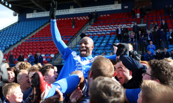 Former Montrose player Marvin Andrews was carried shoulder high by fans at the end of last season's play-off.