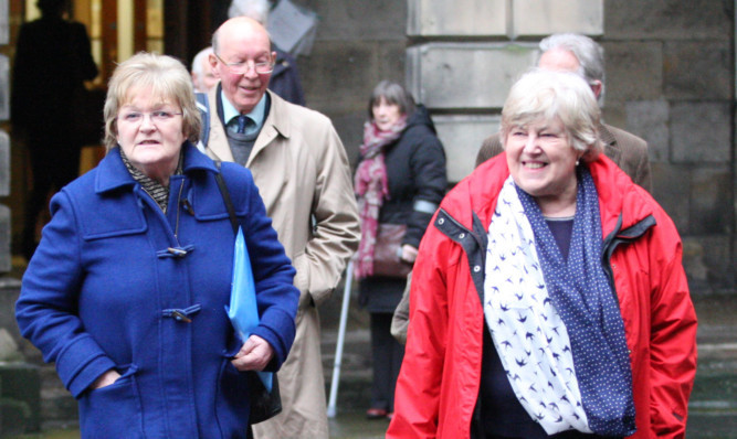Members of Stepal leaving Edinburgh Court of Session after their challenge to plans for a new school at Pipeland.