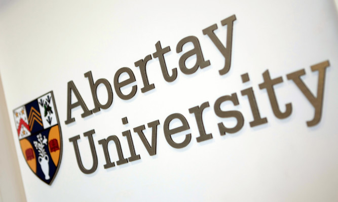 Kris Miller, Courier, 21/04/15. Picture today at Abertay University shows general view of the university name and crest for files