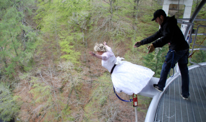 Sarah Wilkinson bungee jumps near Killiecrankie.