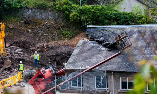 The superficial damage caused to Kinnoull Primary School by the crane last week.