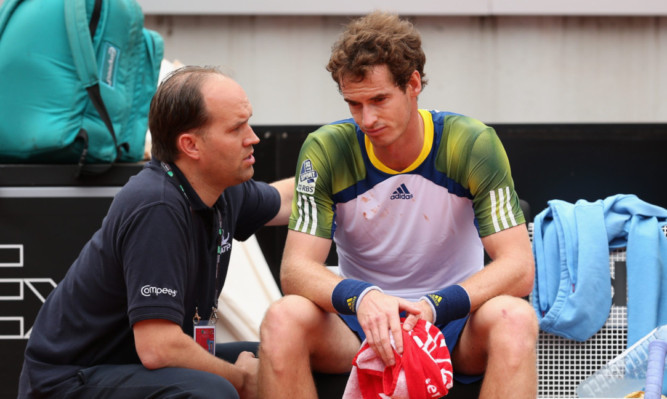Andy Murray taking an injury time-out before withdrawing in Rome earlier this week.