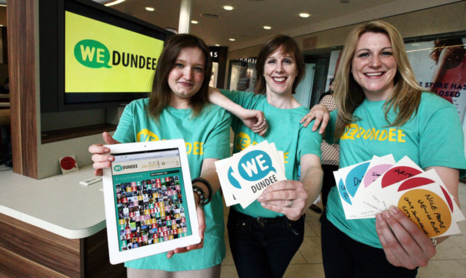 Lori Hay, Clare Dow and organiser Karen Lyttle at the WeDundee desk in the Overgate.