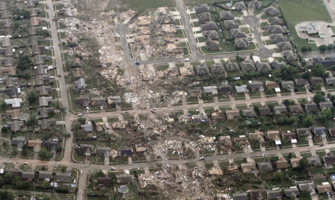 The remains of homes on Oklahoma hit by a massive tornado.
