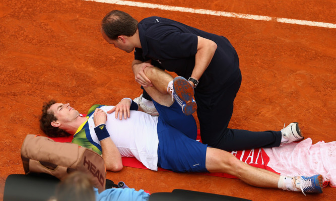 Andy Murray receiving treatment in Rome last week.