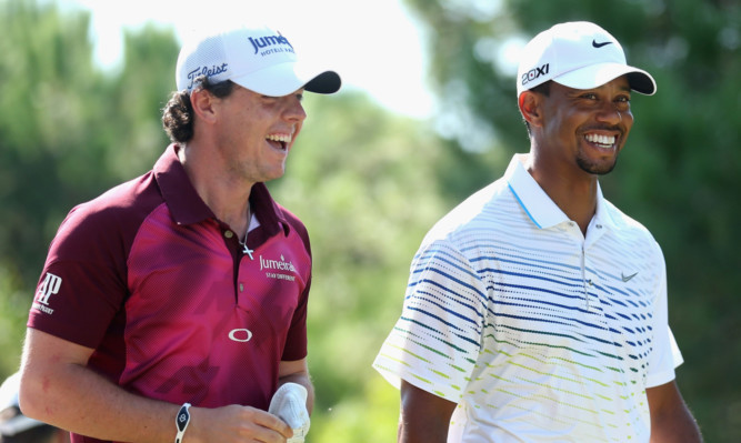 Rory McIlroy and Tiger Woods at Antalya GC last year.