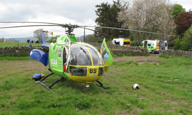 The air ambulance at an emergency in Dumfries and Galloway.