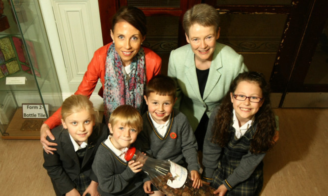 Pupils Jasmine Darroch, David Barrie, Mitchell Carling and Melissa Mitchell, with Lisa Mitchell and Gwyneth McLaren.