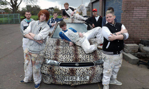 Angus College painting and decorating students with the Lepracy, which took part in the Barcelona Bangers Rally.