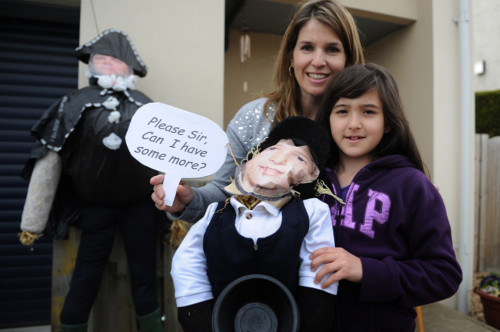 Locals in Newburgh have been showing off their handiwork for the fifth annual Scarecrow Festival.
The theme of this years competition is musicals and a number of the entries are already on display around the Fife town
Lorena (mum) and Josefina Navarro of Gardens Road put the finishing touches to their 'Oliver' themed scarecrows (background is 'Mr Bumble')