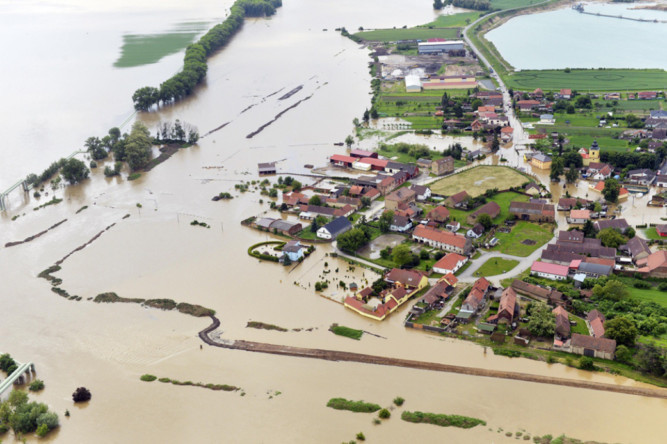 Thousands of homes across central Europe have been hit by major flooding. Towns and cities across the region have been affected after major rivers burst their banks. An aerial view of the village Zalezlice flooded by the swollen river Vltava.