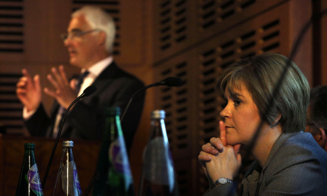 Former chancellor Alistair Darling and Deputy First Minister Nicola Sturgeon at the conference in Edinburgh.
