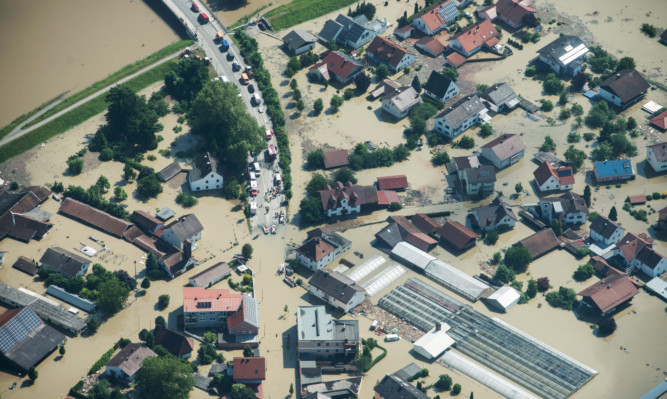 An aerial view of a part of Deggendorf, in southern Germany.