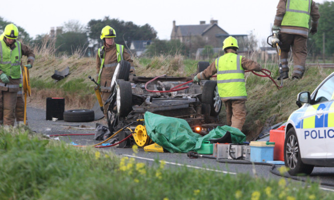 Firefighters at the scene between Easthaven and Carnoustie on Wednesday night.
