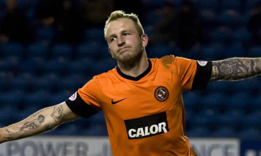 19/01/13 CLYDESDALE BANK PREMIER LEAGUE
KILMARNOCK V DUNDEE UTD (2-3)
RUGBY PARK - KILMARNOCK
Dundee Utd's hat-trick hero Johnny Russell celebrates his side's 3rd goal of the game.