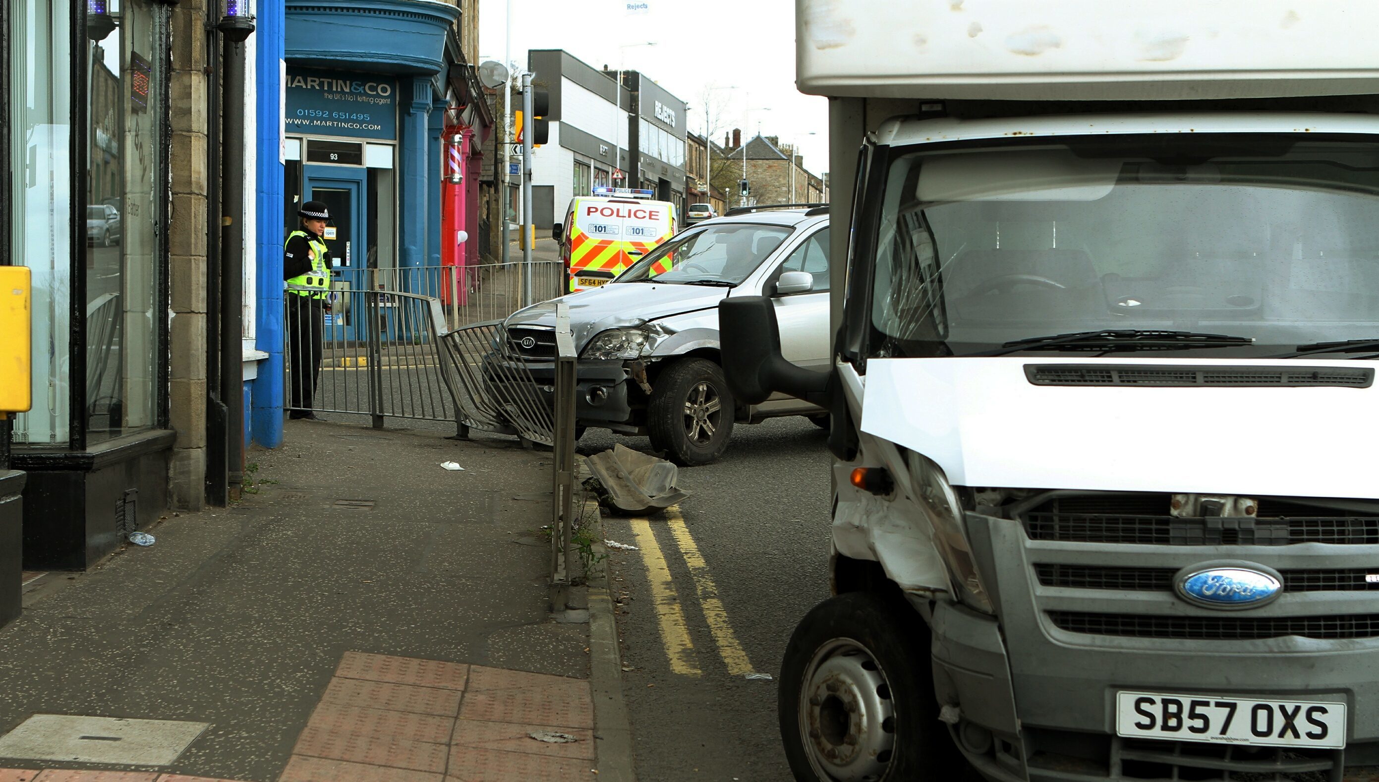 Pic shows the scene of the crash at the junction of Junction Road and St. Clair Street in Kirkcaldy.