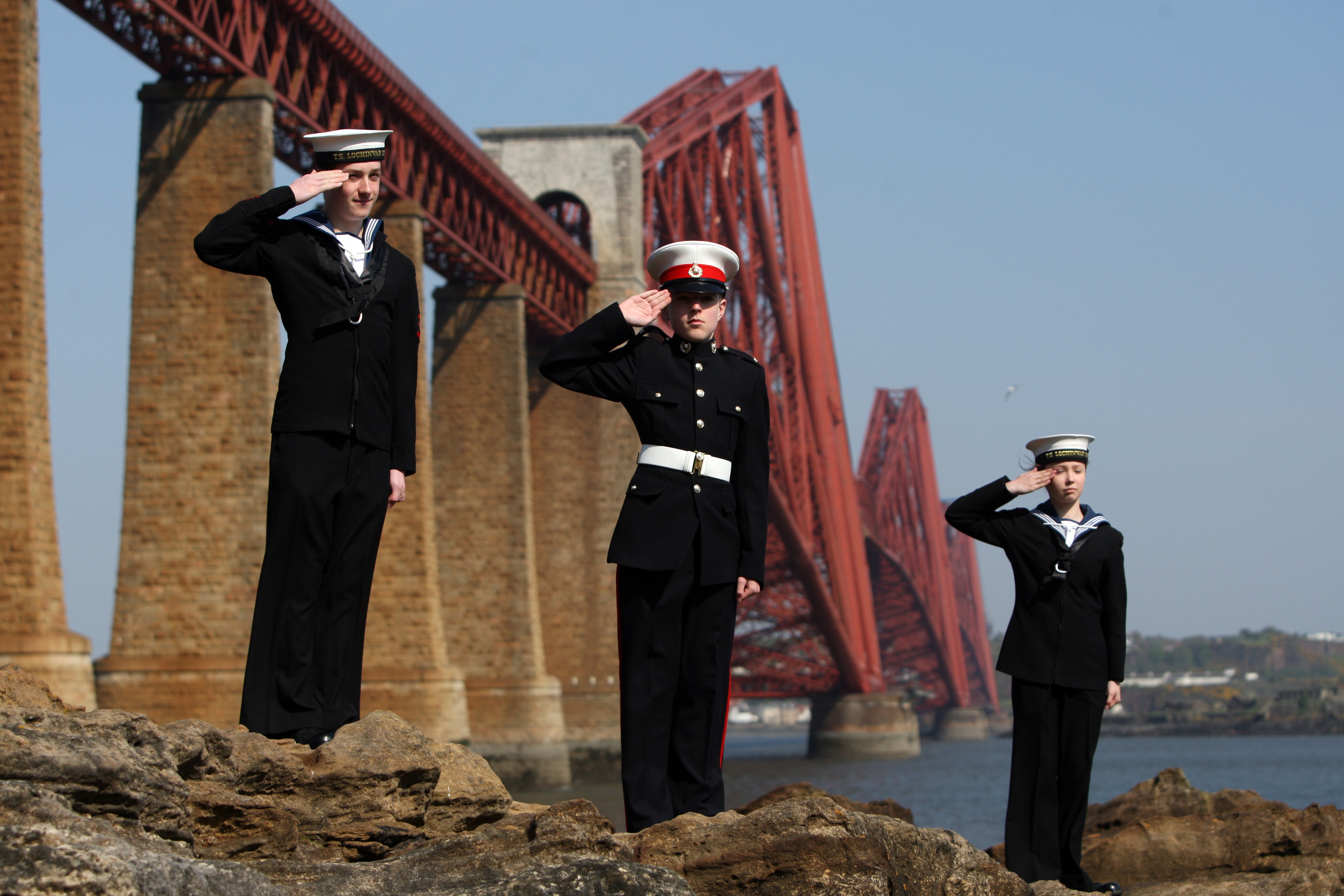 Sea Cadets Amy Hallas, Ethan Megson and Murray George looking over the Firth of Forth ahead of remembrance events which are planned for later this week.