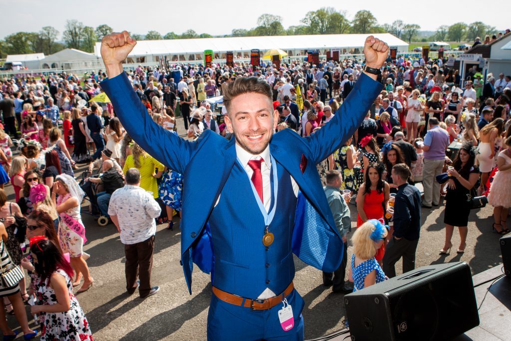 Steve MacDougall, Courier, Perth Racecourse, off Isla Road, Perth. Ladies Day 2016 -  annual Summer Ladies Day in aid of Breast Cancer Now. Scenes from the day. Pictured, winner of best dressed male - Jordan Hourigan, from Luncarty, was named the best dressed male..