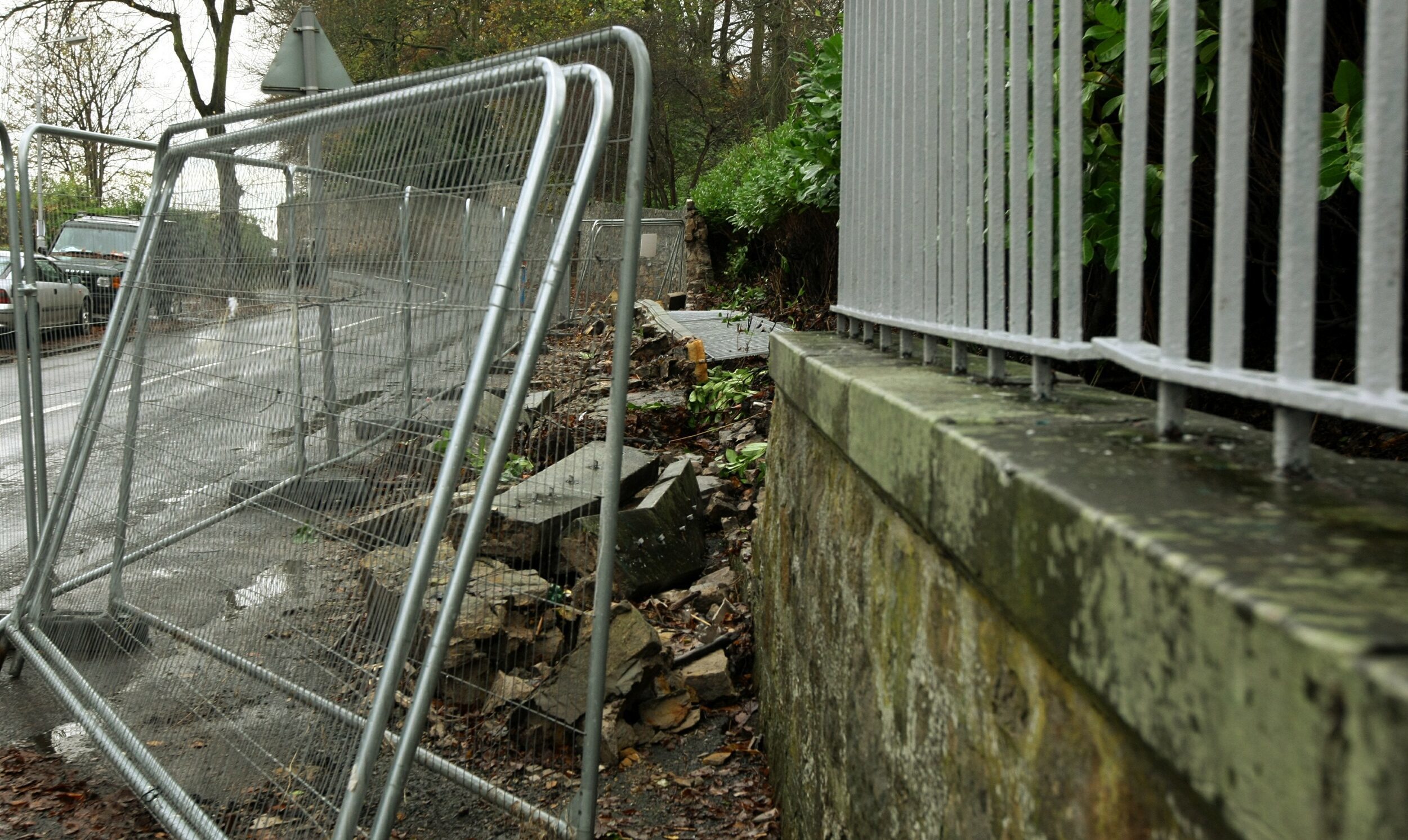 The collapsed wall at the Glen Gates in Dunfermline after Storm Abigail caused havoc.