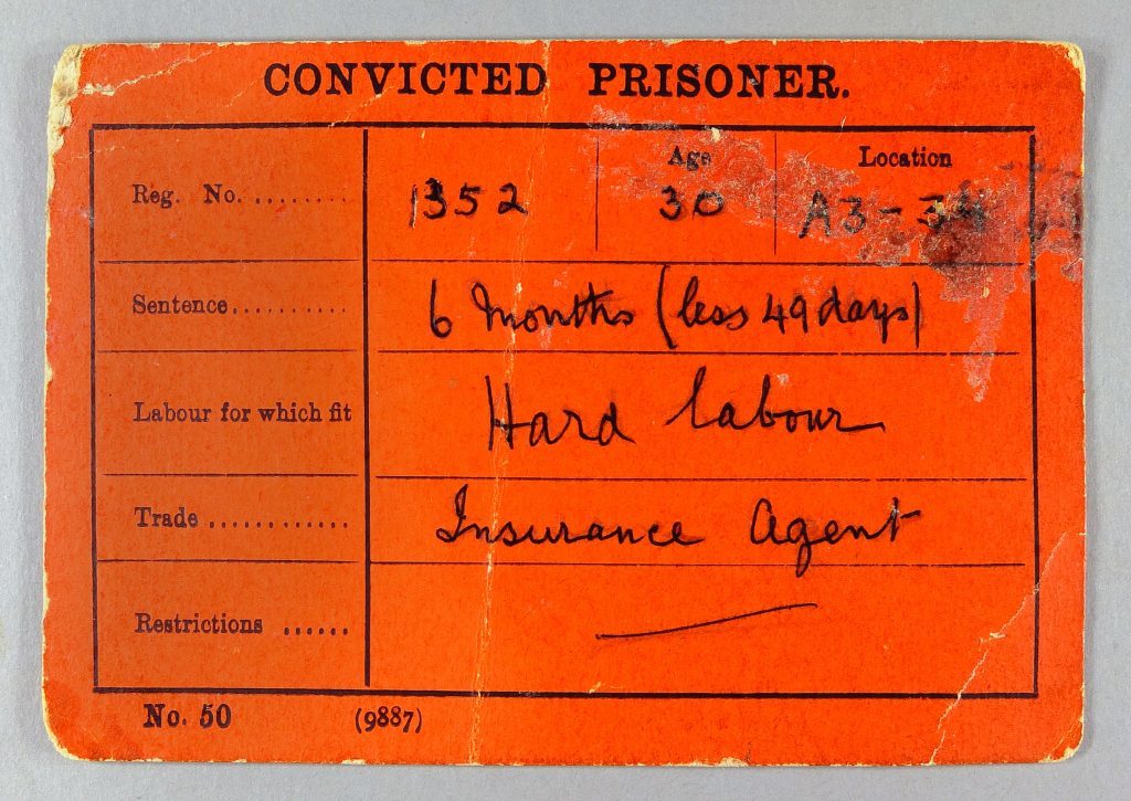 Mr Carr's prison card