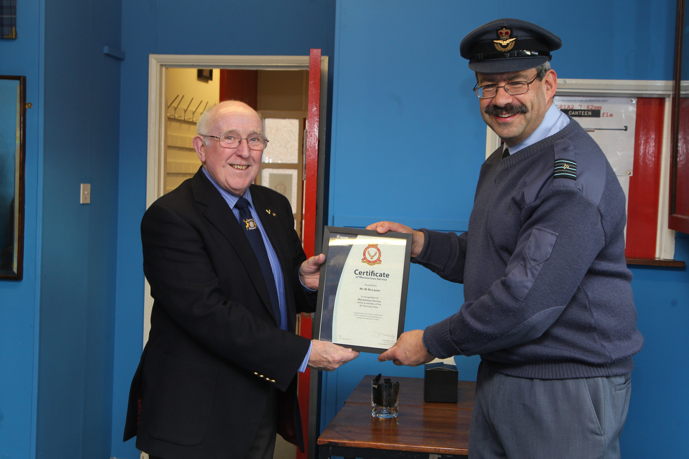 Forfar ATC present an award to Forfar baker Bill McLaren, of the famous town firm, for his stalwart support to 2231 Squadron over many years.